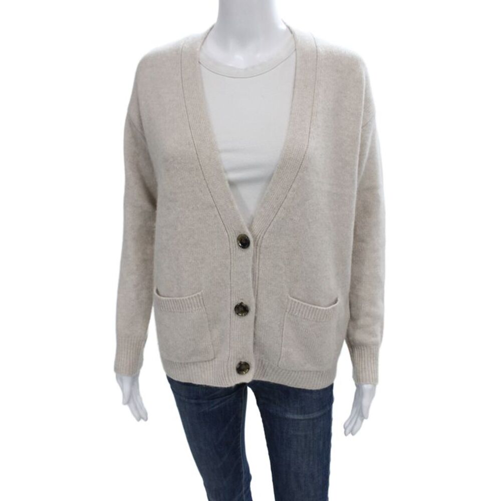 Allude Women Cashmere V Neck Long Sleeve Cardigan Beige Size XS
